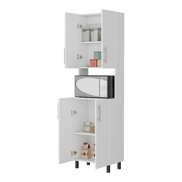 English Elm White Double Cabinet Pantry with Open Shelves & 4 Doors — Tall 76.8" Slim White Storage Organizer B062P290273