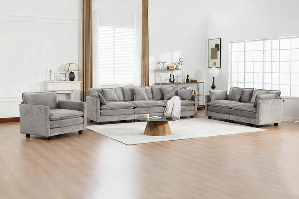 English Elm Cloud Modular Three Seat Sofa Chenille Upholstered with Double Layer Cushions for Living Room Gray W1143S00061