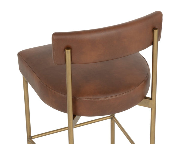 Sunpan SENECA Open-Back Counter Stool in Bravo Cognac with Antique Brass Frame for Modern Elegance 112567