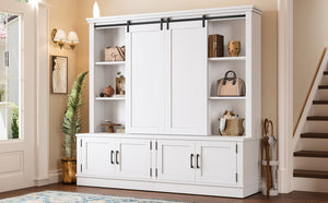 English Elm The Industrial Barn Door Entryway Cabinet with Sliding Rails and 12 Storage Compartments White W1580S00271