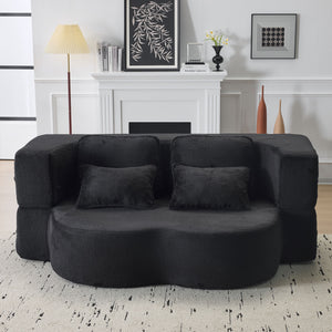 English Elm Queen Foldable Sofa Bed Plush Chenille Futon with High-Density Foam Convertible Sleeper Mattress Comfort Black W1829P280218