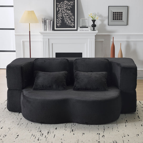 English Elm Queen Foldable Sofa Bed Plush Chenille Futon with High-Density Foam Convertible Sleeper Mattress Comfort Black W1829P280218