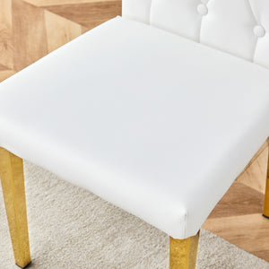 English Elm 4 white dining chairs set with gold legs, quilted PU, stud detailing, armless modern vintage style, easy assembly W1151131992