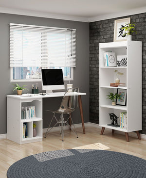 Manhattan Comfort Hampton Mid-Century Modern 2- Piece Home Office Set White 27PMC1