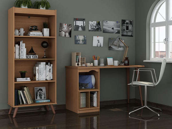 Manhattan Comfort Hampton Mid-Century Modern 2- Piece Home Office Set Maple Cream 27PMC5