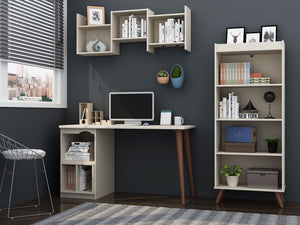 Manhattan Comfort Hampton Mid-Century Modern 2- Piece Home Office Set Off White 27PMC6