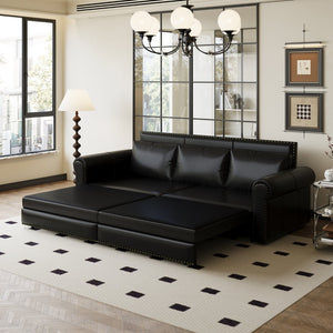 English Elm Chesterfield Velvet King Sleeper Sofa with Nailhead Trim and Rolled Arms for Living Room Black W1885S00358