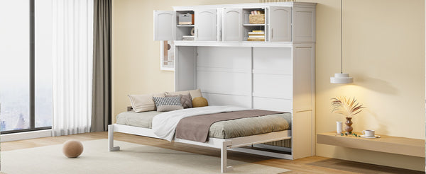 English Elm Full Size Murphy Wall Bed with Top Cabinet Storage for Studio or Guest Room LP006664AAK-1