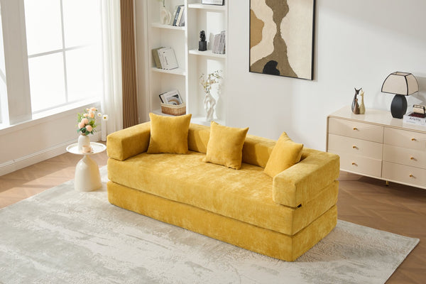 English Elm UNITED Folding Sofa Bed with Removable Cover Zipper, Chenille Memory Foam Sleeper for Small Spaces Yellow W1568P293806