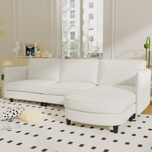 English Elm 107.8'' L-Shaped 3-Seater Sofa With Movable Ottoman & Arm Pockets – Stylish Comfort For Any Space W680S00035