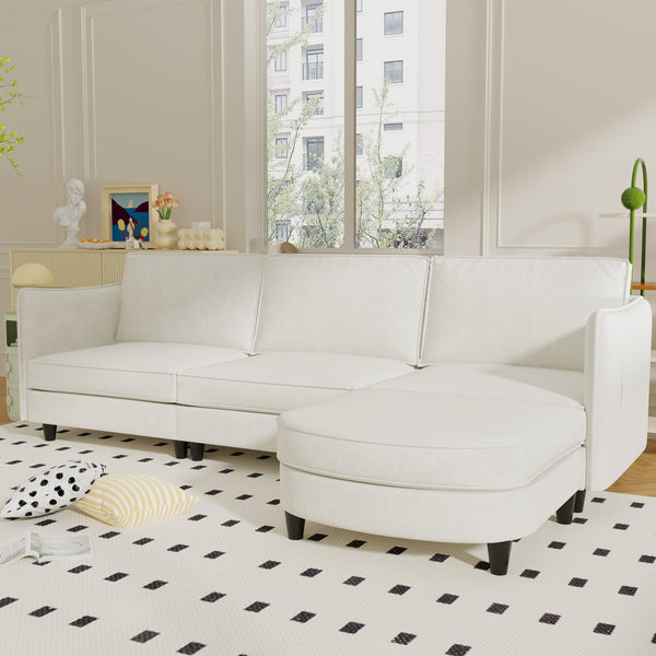 English Elm 107.8'' L-Shaped 3-Seater Sofa With Movable Ottoman & Arm Pockets – Stylish Comfort For Any Space W680S00035