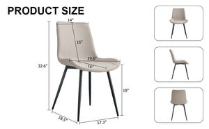 English Elm Light gray faux leather dining chair with widened curved cushion, black metal cross legs, comfy office seat W1512P406547