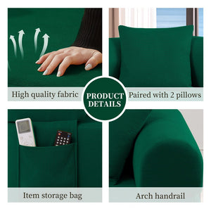 English Elm Spring Sofa Dark Green – Pocketed Springs, High-Density Foam, Breathable Fabric, Storage Pockets, 2 Pillows B347P409916