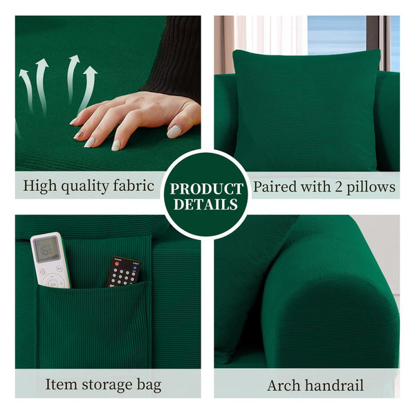 English Elm Spring Sofa Dark Green – Pocketed Springs, High-Density Foam, Breathable Fabric, Storage Pockets, 2 Pillows B347P409916