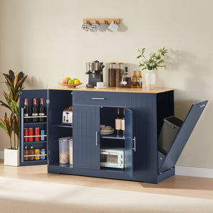 English Elm 53'' Kitchen Storage Islands with Drawers and Trash Can Storage, Modern Farmhouse Design, 53.2"W x 20.9"D x 38.0"H Navy Blue W1820P281266