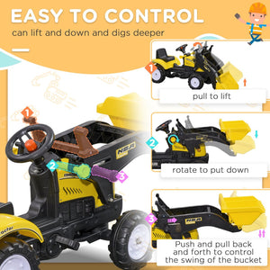 English Elm Aosom Kids Pedal Excavator Ride on Toy with Working Front Loader Digger for Toddlers W2225P217066