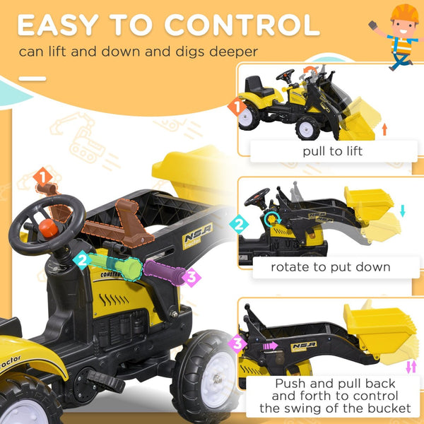 English Elm Aosom Kids Pedal Excavator Ride on Toy with Working Front Loader Digger for Toddlers W2225P217066