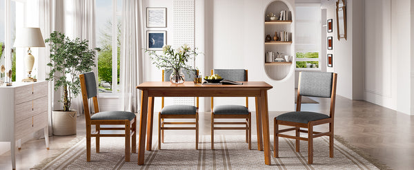 English Elm 5-Piece Counter Height Dining Set with Faux Marble Top and Upholstered Seats, Mid-Century Pub Charm Brown+Gray N752S000017D