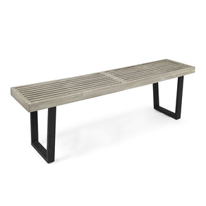 English Elm Christopher Knight Home® - Metal/Solid Outdoor Bench with Slatted Acacia Seat and Sturdy Iron Legs — Rustic Modern Patio Charm Black+ Gray 63351.00LGRYMP1