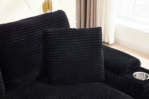 English Elm combination Modular Corduroy Sectional with Usb Charging Deep Foam Seats Black W2120S00012