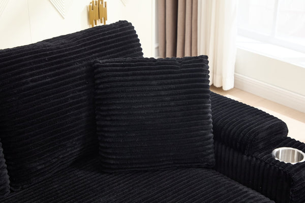 English Elm combination Modular Corduroy Sectional with Usb Charging Deep Foam Seats Black W2120S00012
