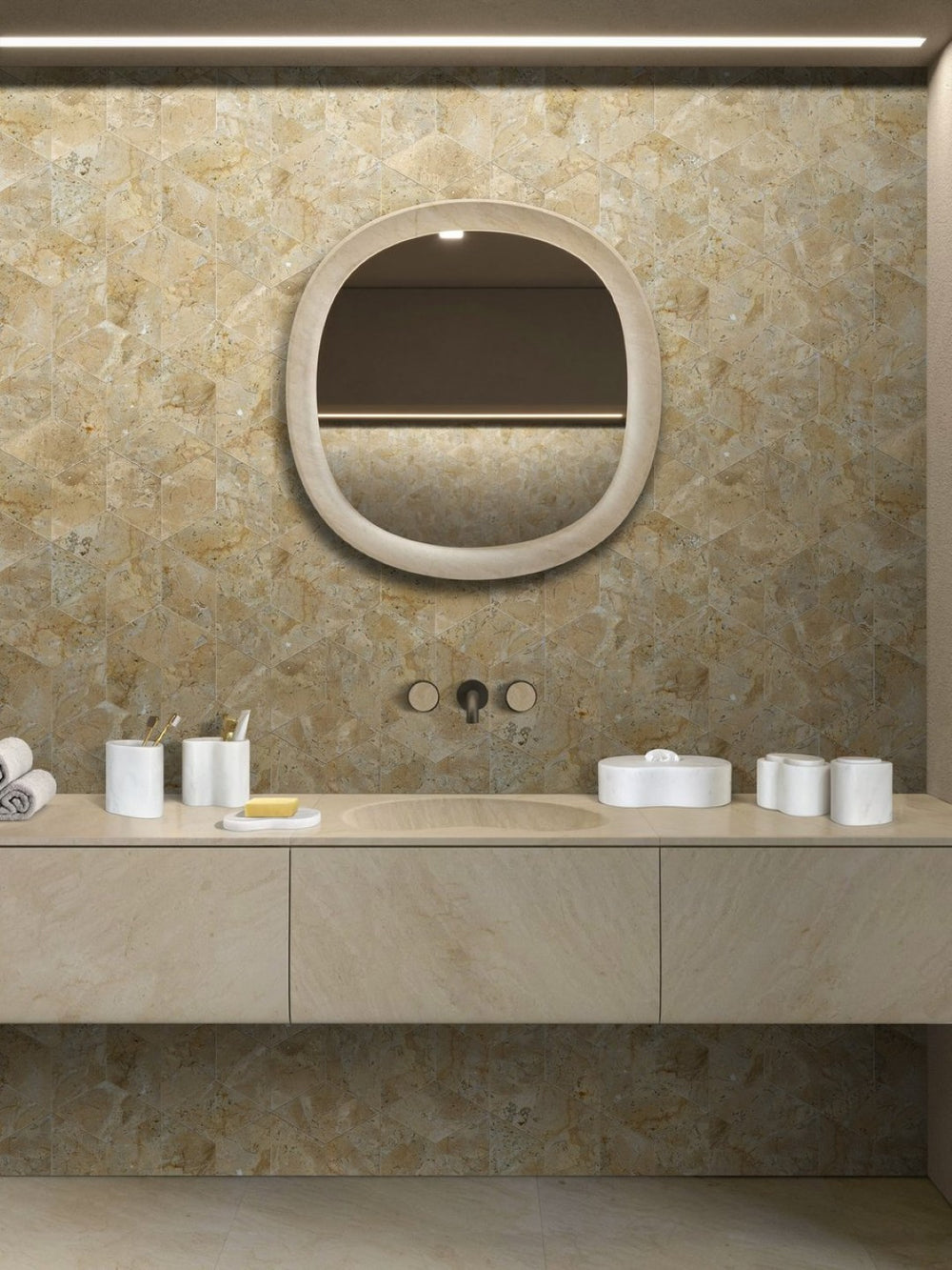 English Elm White Natural Marble Bathroom Accessory Set - 6-Piece Luxury Collection, Handcrafted Elegance, Unique Design W1696P262943-GIGA