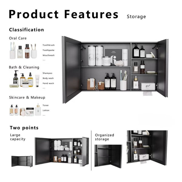 English Elm Led Aluminum Double Door Medicine Cabinet Anti Fog Mirror Bathroom Wall Mount W3083P373519