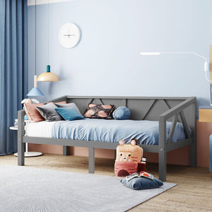 English Elm Twin Daybed Frame Solid Pine Sofa Bed for Guest Room Studio or Teen Bedroom Gray N708P266719E