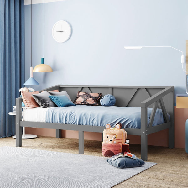 English Elm Twin Daybed Frame Solid Pine Sofa Bed for Guest Room Studio or Teen Bedroom Gray N708P266719E