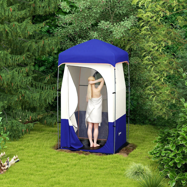 English Elm Outsunny Privacy Shower Tent for Camping with Solar Bag Rainfly and Carry Tube Blue W2225P200367
