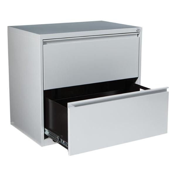 OSP Home Furnishings 30" Wide Lateral File Cabinet with 2 Locking Drawers for Legal and Letter Office Storage Silver LF230-SV