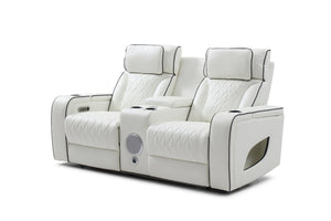 English Elm Lumin Power Reclining Loveseat with Led Lighting Bluetooth Speakers and Usb Ports White B078P497930