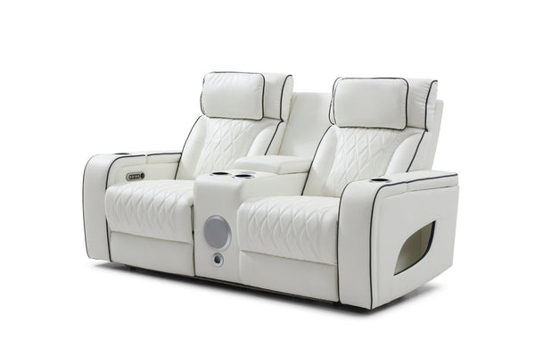 English Elm Lumin Power Reclining Loveseat with Led Lighting Bluetooth Speakers and Usb Ports White B078P497930