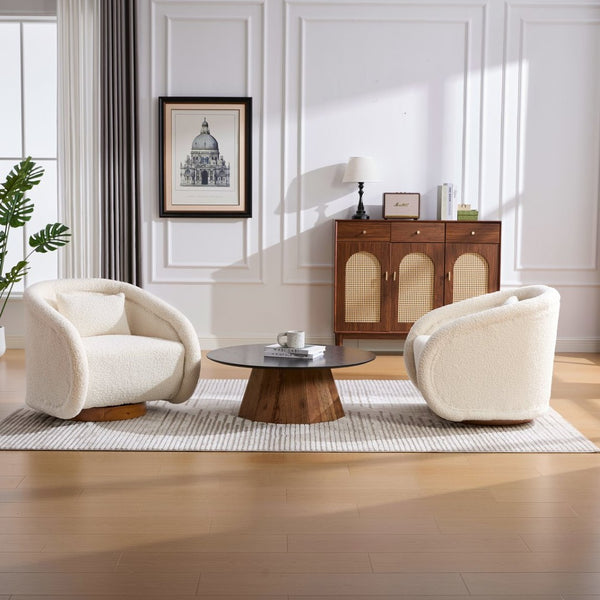 English Elm Swivel Barrel Chair Plush Teddy Fabric Pumpkin Silhouette for Living Room or Bedroom W3244P288825