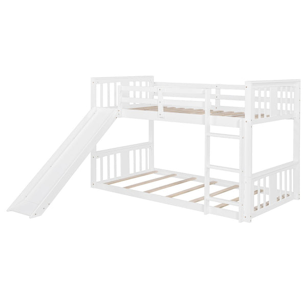 English Elm Twin Over Kids Bunk Bed with Slide Ladder Pine Frame White Finish LT000108AAK-1