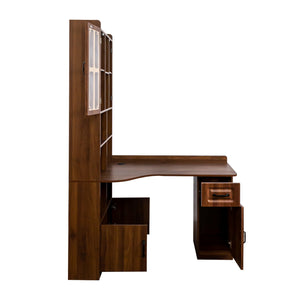 English Elm L-Shaped Corner Computer Desk with Hutch, Drawer & Shelves for Spacious Home Office Organization Walnut W331S00187