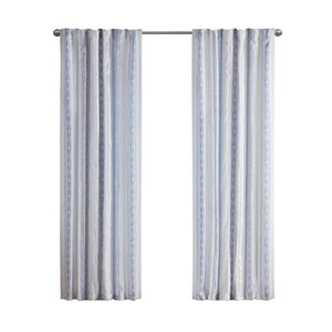English Elm Poly Printed Curtain Panel With Tufted Stripe & Lining – Elegant White/Navy 50X84" For Any Room B035P268157-GIGA