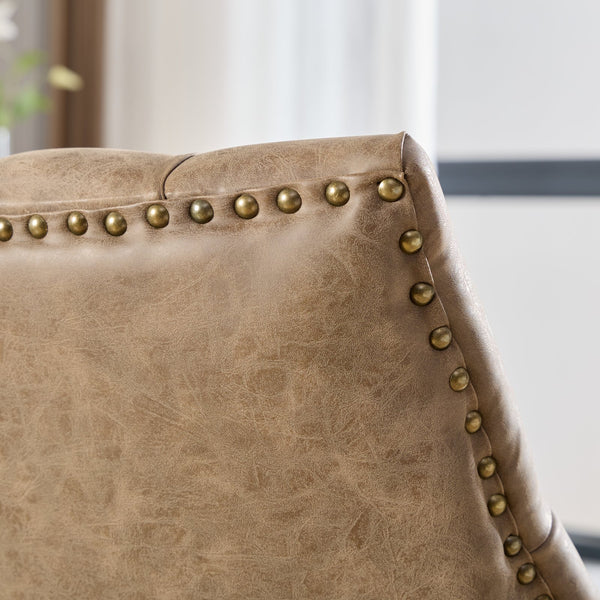 English Elm A&A Handcrafted Button-Loop Accent Chair with High-Rebound Foam, Solid Wood & Steel Legs, Retro Elegance Brown W1143P202750