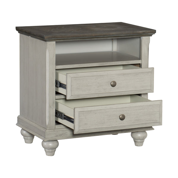 English Elm Classic Light Gray Nightstand with Dark Brown Top, 2 Drawers & Open Shelf, Modern Farmhouse Accent Table B011P199394