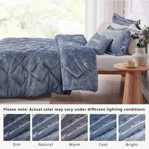 JLA Home Intelligent Design - Velvet Crushed-velvet Comforter Set with Diamond Quilting, Hypoallergenic Fill and Plush Texture Blue ID10-2156