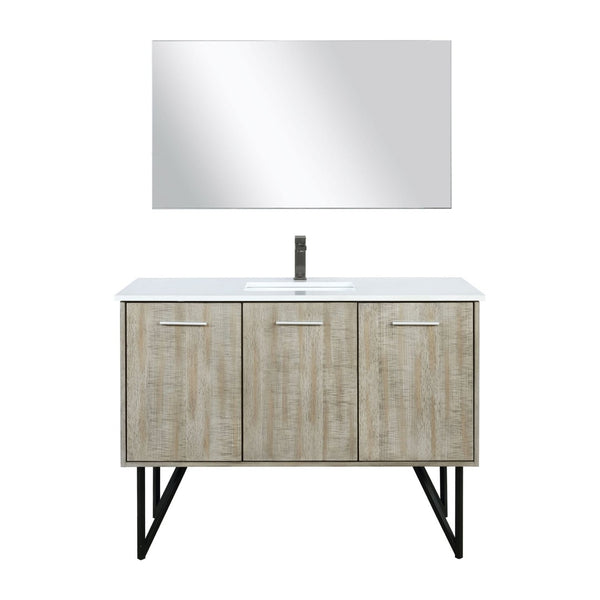 English Elm Rustic Acacia Bath Vanity 48" W, White Quartz Top, Gun Metal Faucet & 43" Mirror For Modern Style B2731S01937-GIGA