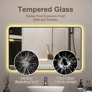 English Elm 48*24 Inch Black Frame Vanity Mirror With Tri-Color Led, Defogging, Smart Display & Safe Design W2709P380634