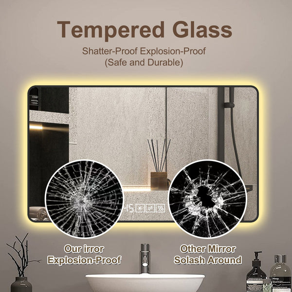 English Elm 48*24 Inch Black Frame Vanity Mirror With Tri-Color Led, Defogging, Smart Display & Safe Design W2709P380634