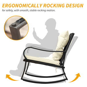 English Elm Metal Outdoor 2-Person Rocking Patio Set with Handwoven Wicker, Plush Cushions & Sturdy Table White W1859P399563