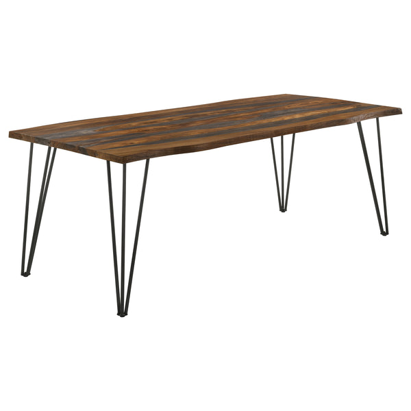 English Elm Neve Grey Sheesham Live Edge Dining Table with Metal Legs, Rustic-Modern Rectangular Elegance, 80" B062S00874