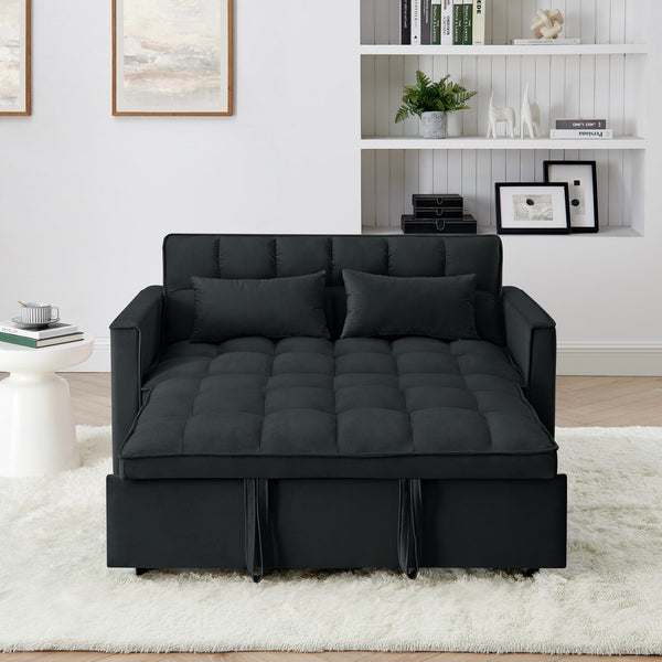 English Elm 54.33 Versatile foldable velvet sofa bed with tufted back, adjustable 3-position recline and durable wood frame Black W2353P252430