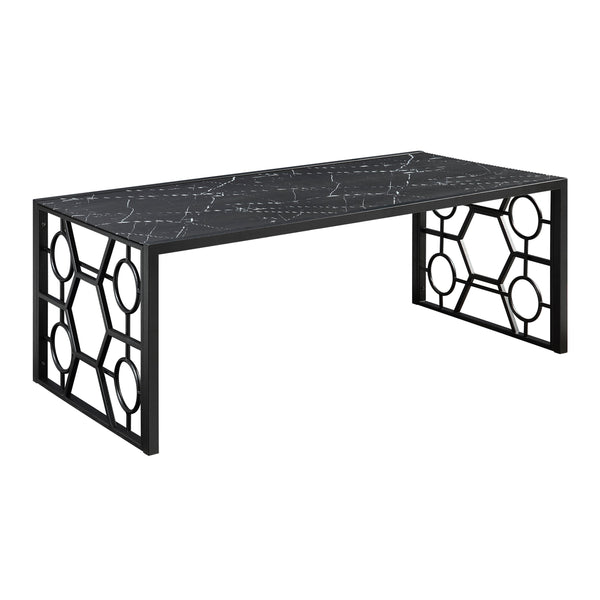 English Elm Modern Melody 3-Piece Occasional Table Set – Marble-Print Tempered Fluted Glass Top, Black Geometric Base, Cocktail + 2 End Tables B011P297644