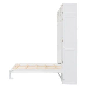 English Elm Queen Murphy Bed with Integrated Desk Cabinet Shelves Space Saving Studio Solution White N708S00022K-2