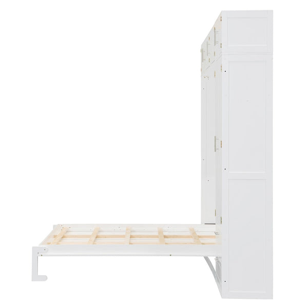 English Elm Queen Murphy Bed with Integrated Desk Cabinet Shelves Space Saving Studio Solution White N708S00022K-2