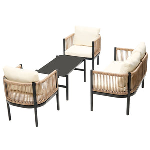 English Elm U_Style Outdoor Multi-Piece Sofa Set with Tempered Glass Table, Weather-Resistant Cushions for Patio Beige WY000435AAA